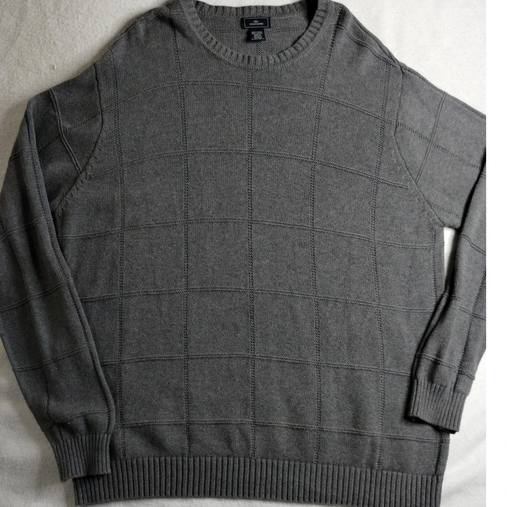 Dockers Men's Gray‎ Windowpane Knit Sweater Crewneck Pullover Classic Fit XL